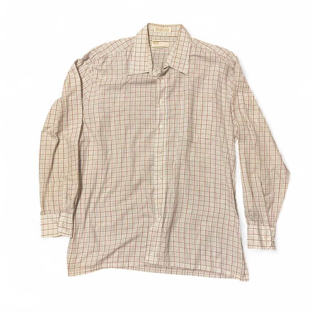 True vintage 70s sears‎ picnic square dress shirt flat collar light XL/23.25